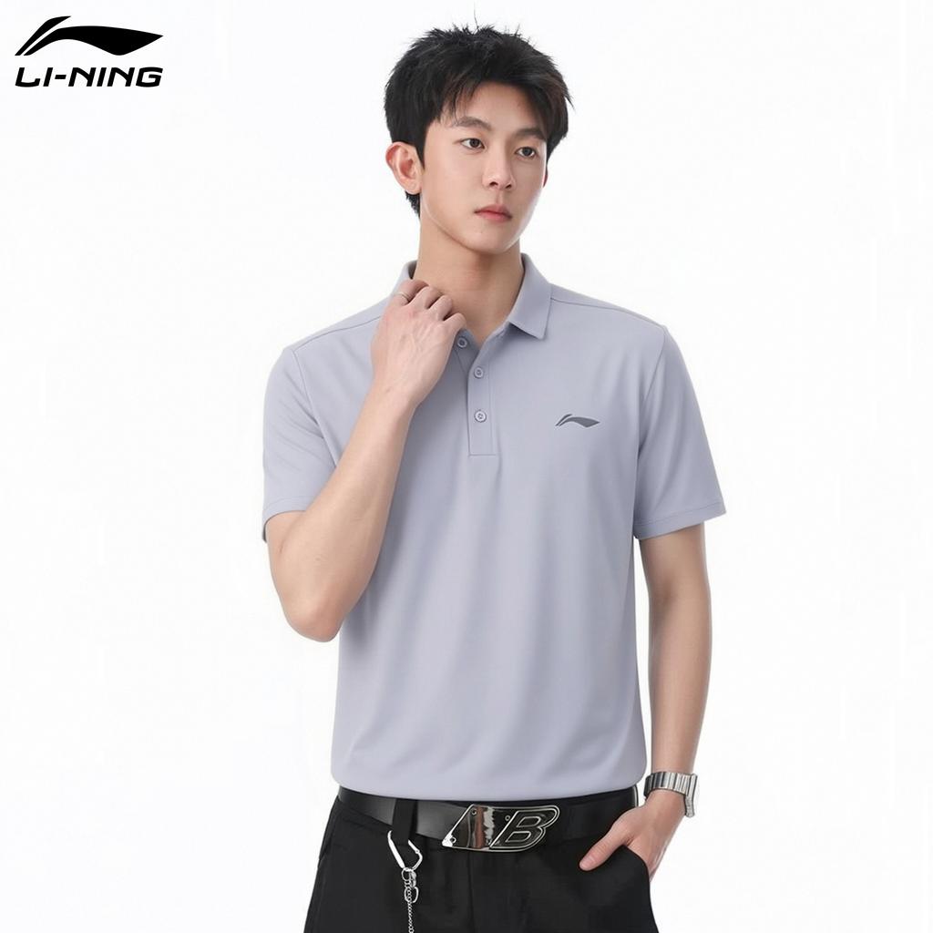 LI-NING Men's Quick-Dry Polo Shirt Short Sleeve T-Shirt Comfortable Lightweight Breathable Moisture-Wicking Cooling Top