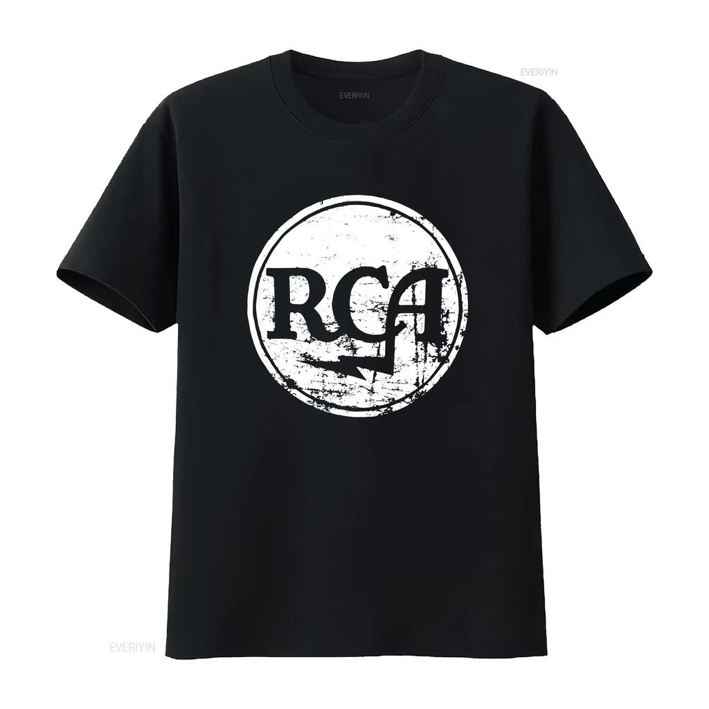 RCA Logo Unisexs T Shirt vintage Washed streetwear fashion homme designer clothes Versatile graphic Unisex Breathable Casual