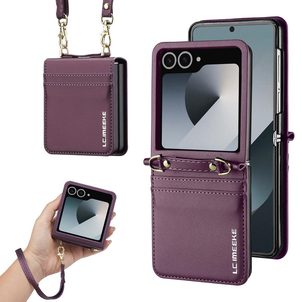 Crossbody Cards Solt Wallet Leather Case For Samsung Galaxy Z Flip 7 6 5 4 5G 3 7FE Flip7 Bag Strap Long Lanyard Business Cover