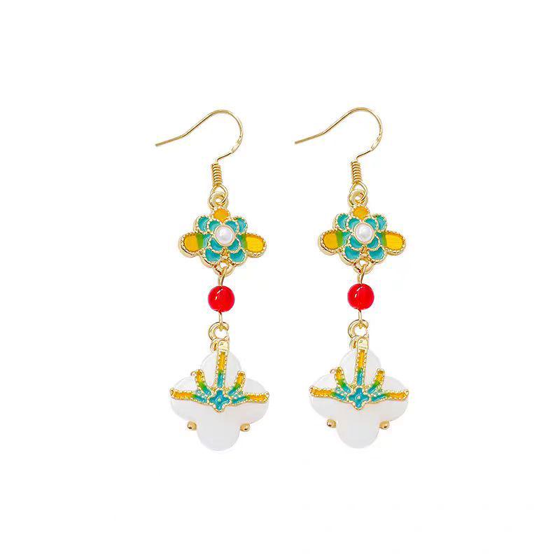 Elegant Enamel Flower Hanfu Tassel Earrings: Retro Style & Trendy Design