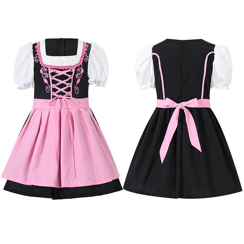 Kids Dirndl Dress Munich Oktoberfest Outfit Girls Halloween Stage Party Costume S розовый