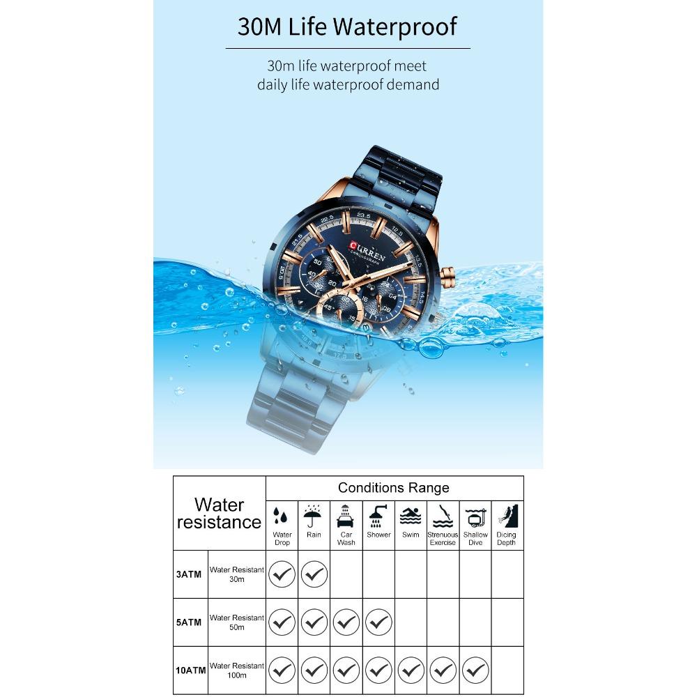 Curren Herrenuhr Blaues Zifferblatt Edelstahlarmband Datum Herren Business Herrenuhren Wasserdicht Luxus Herren Armbanduhren für Herren