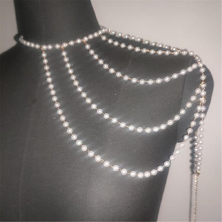 Elegant Women Shawl Jewelry Multi Layer Beaded Shoulder Chain Layered Necklace Banquet Dress Bridal Accessories