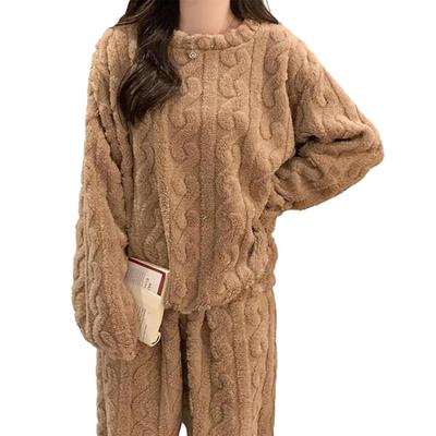 ORWZDCO Pajama Long Sleeve Top and Solid Cold Loose Plus Sizes Everyday Winter Women's 2-Piece Set, Pants, Fluffy, Color, Protection, Cute, Fit,