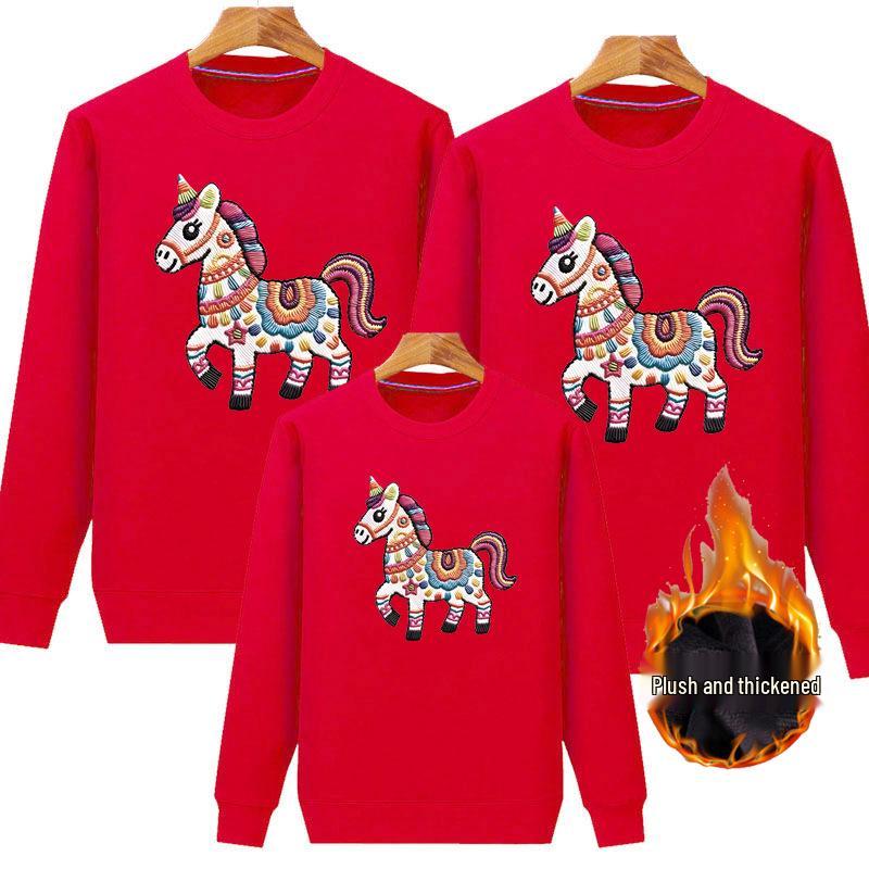 2026 Year of the Horse Red Parent-Child Sweatshirt Set: Family of Three or Four New Year Festive Top