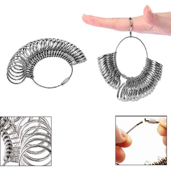 YIEPET Ring Sizing Tool, Metal Mandrel Measuring Rod Ring Mandrel Aluminum with Finger Sizing Steel Ring Sizing Meter Size Rubber Jewelry Hammer