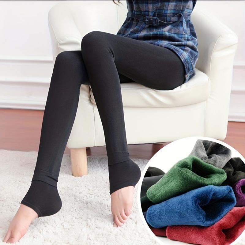Mallas Cortas Forradas de Felpa, Cómodos Pantalones Leggings Térmicos Elásticos de Cintura Alta, Medias y Calcetines de Mujer