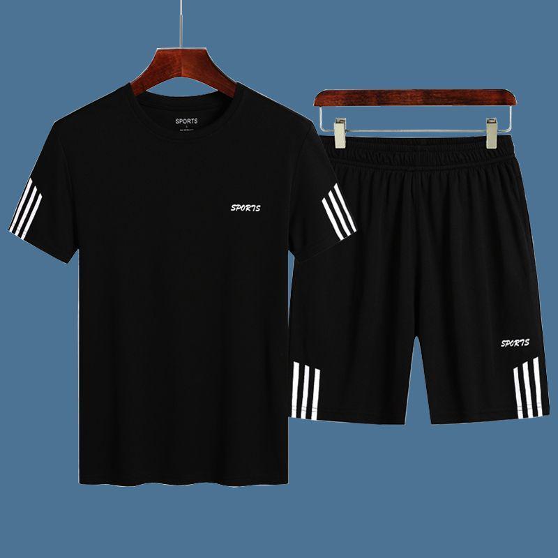 

Мужской спортивный комплект из быстросохнущей ледяной шелковой футболки и шорт, больших размеров, коллекция 2024 5XL (for 90 kg)