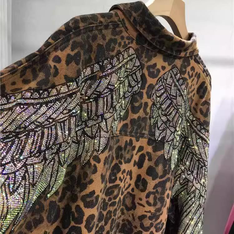 Extra Large Leopard Print Diamond Wing Jacket - Mid-Length, Loose Fit for Plus Size Women (200-300 Lbs)