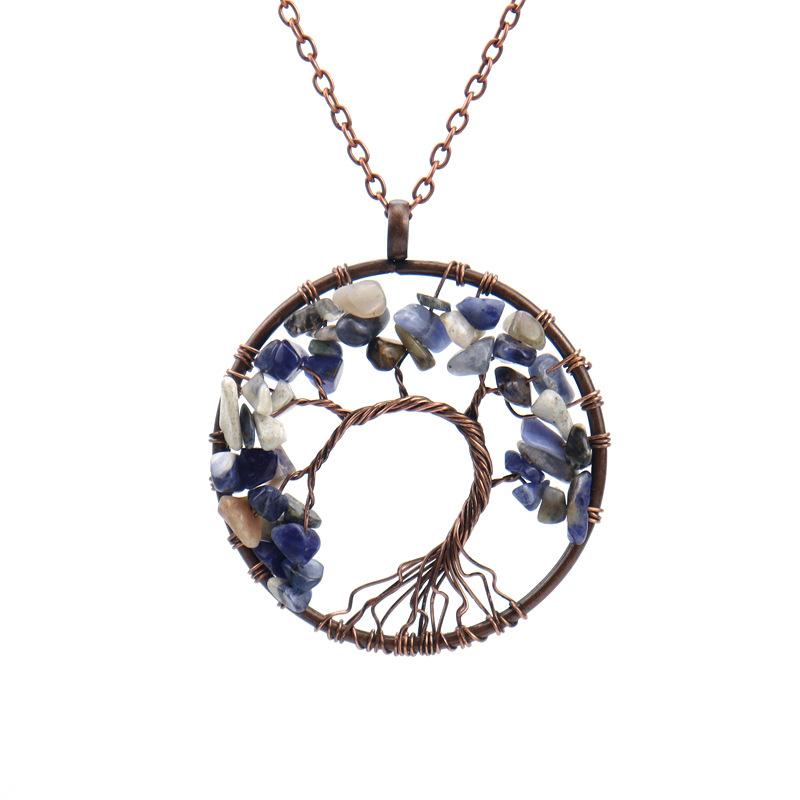Vintage Handmade Bending Tree Of Life Colorful Gravel Crystal Pendant N79