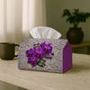 2D Flat Decorative Floral Elegant Tissue Box, Orchid Blossom Purple Durable Storage Organizer, Multi-Purpose Tissue Dispenser for Kitchen Living Room 