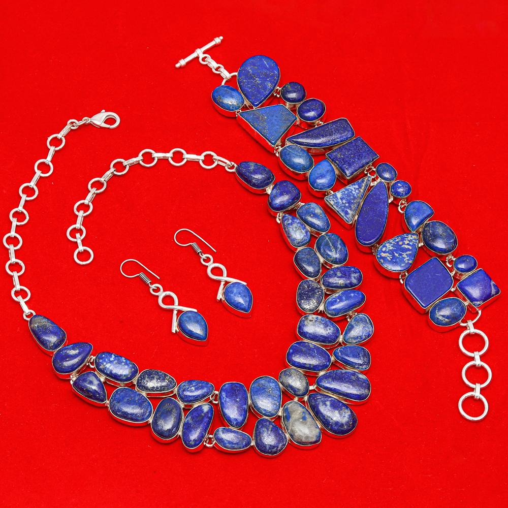 Natural Lazuli-Lapis s Gemstone Jewelry Necklace Set 16-18''