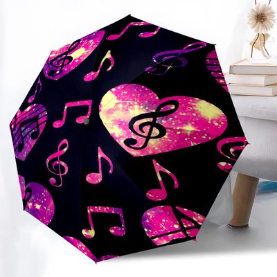 1pc Music Notes Heart Automatic Open/Close Umbrella - Compact Travel Umbrella with 8-Rib Durable Frame, Lightweight & Portable Design Z55