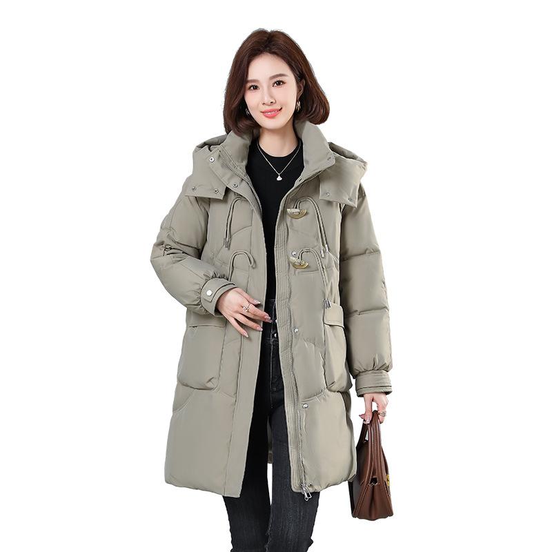 2025 winter new versatile Korean down padded jacket women's mid-length over-the-knee loose slimming thickened hooded cotton jacket