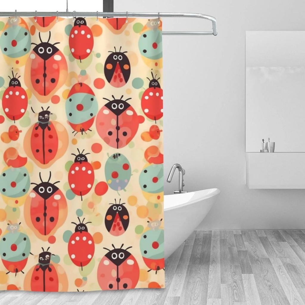 Ladybugs Cartoon Pattern Shower Curtain Heavy Duty Thick Bathroom Curtains Modern Farmhouse Waterproof Lightweight Bath