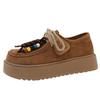 Retro Fringed Beaded Loafers Women's Autumn 2025 New Suede Comfortable Soft Muffin Sole Casual Shoes
