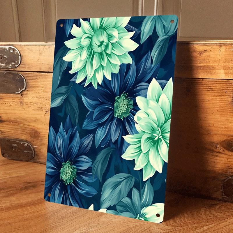 

1 piece of modern minimalist style blue-green floral tin painting plaque for home wall decoration, living room, entryway, hallwa (as the picture,20x30cm)