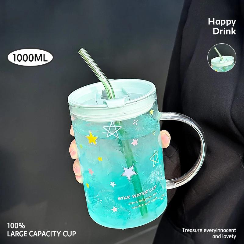 Simple Yet Stylish Handle Mug with High Temperature Resistance Household Glass Cups Large Capacity Straw Cups High Borosilicate