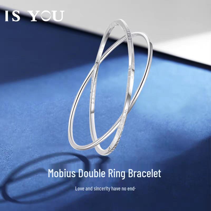 

Women s 2025 Sterling Silver Mobius Double Ring Bracelet - Interlocking Jewelry Gift 62# Approx. 25g