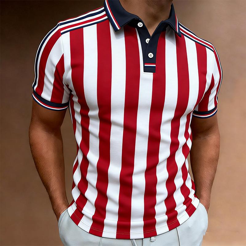 

Повседневные летние мужские рубашки-поло для пляжа Модная 3D-цифровая печать Удобная с коротким рукавом Мягкий хлопок Рабочая S красный