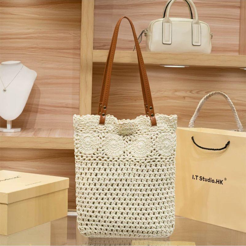 

Bai Tiya Large Capacity Woven Tote Bag Women 2025 New Summer Travel Leisure Straw Shoulder Underarm Bag Beige White