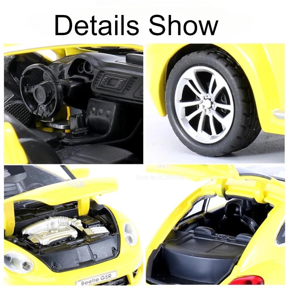 1:32 Scale Beetle GSR Car T1 Bus Model Toy Sound Light Vehicles Alloy Diecast Pull Back Miniature Models Kids Holiday Gifts