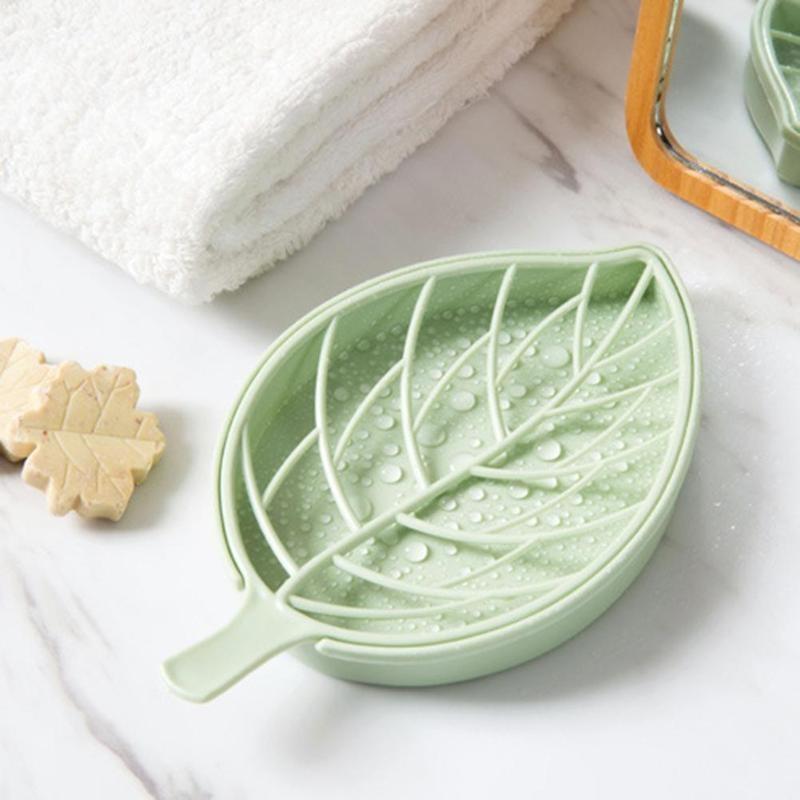 3 Farben Kreative Blattform Kunststoff Doppelschicht Seifendose Schale Badezimmerzubehör Aufbewahrung Teller Tablett Halter