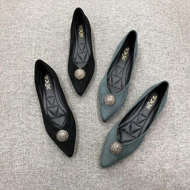 Green Pointed Toe Low Heel Elegant Shoes For Woman 2025 Black Moccasins Women's Summer Footwear Luxury Leather Casual Chic Point