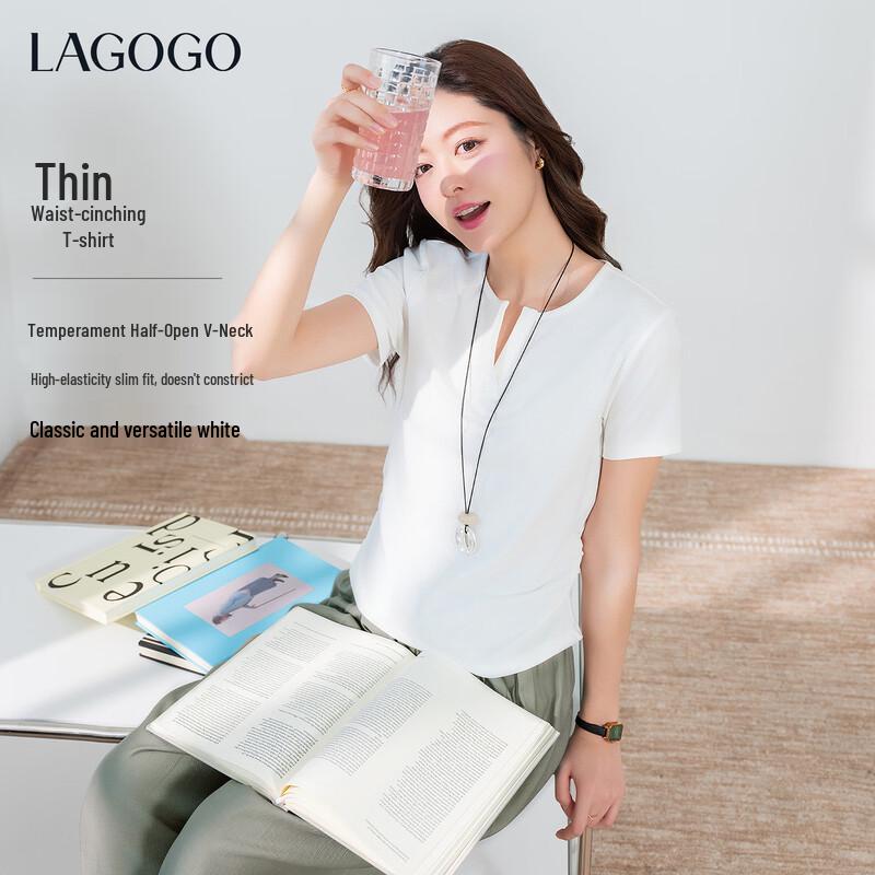 LAGOGO Women s Slim-Fit V-Neck T-Shirt S