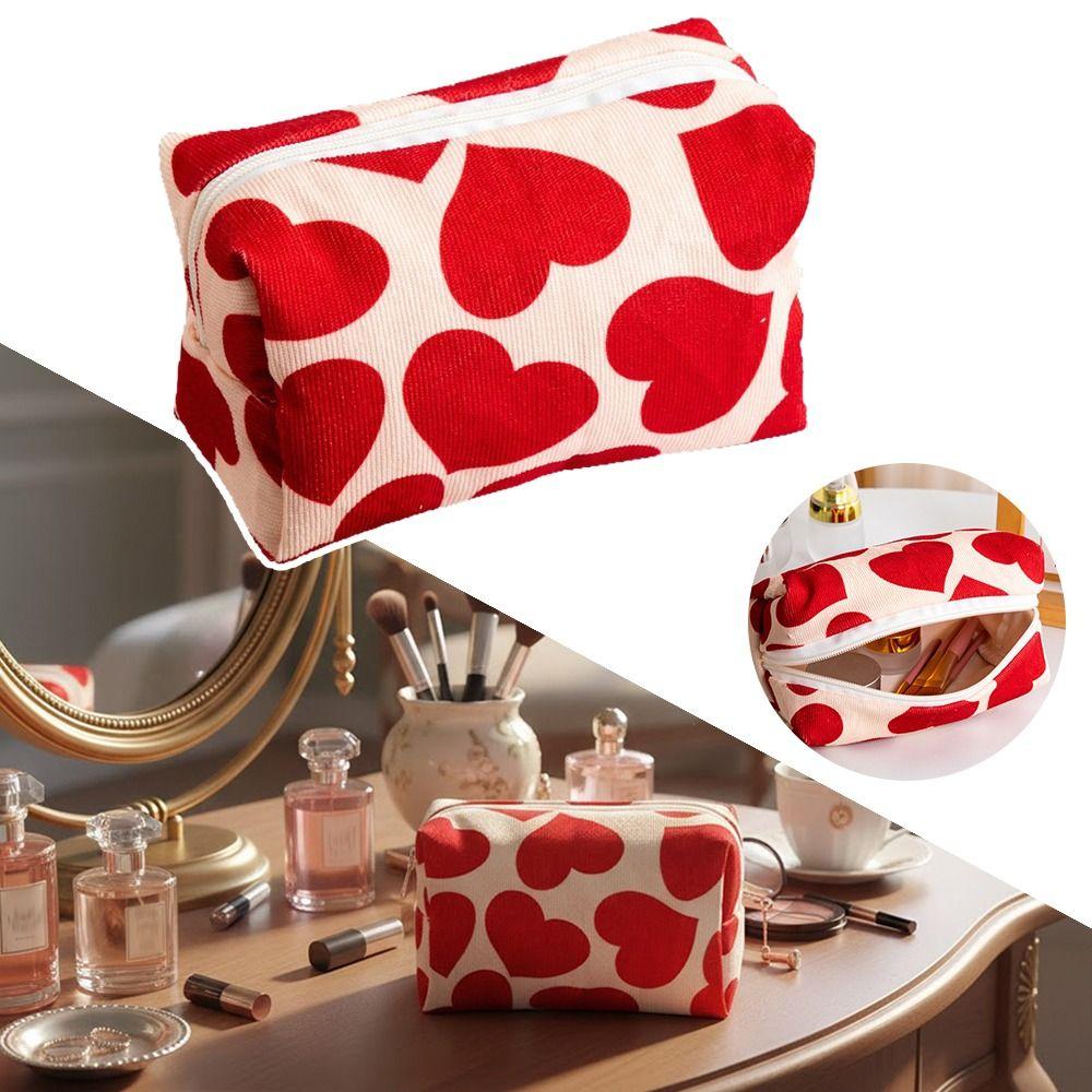 Soft Touch Heart Print Pattern Makeup Bag Multi-functional Large Capacity Toiletry Bag Portable Makeup Pouch Women