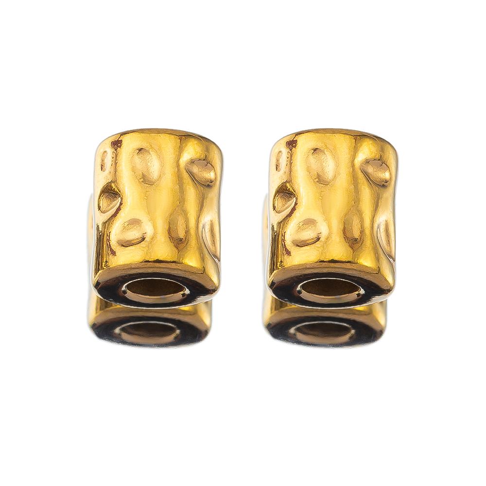 10PCS Stainless Steel Gold Plated Round Oval Dots Texture Cylinder Spacer Beads for Needlework DIY Bracelet Jewelry Making Craft