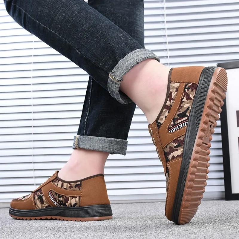 Alte Peking-Stoffschuhe Herren-Segeltuchschuhe mittleren Alters Papa-Camouflage-Schuhe Atmungsaktive verschleißfeste Freizeitschuhe Weiche Sohle Arbeitsschuhe zum Fahren