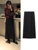 1108 A/W Wool-Blend Elastic Waist Slimming Bodycon Skirt with Back Slit