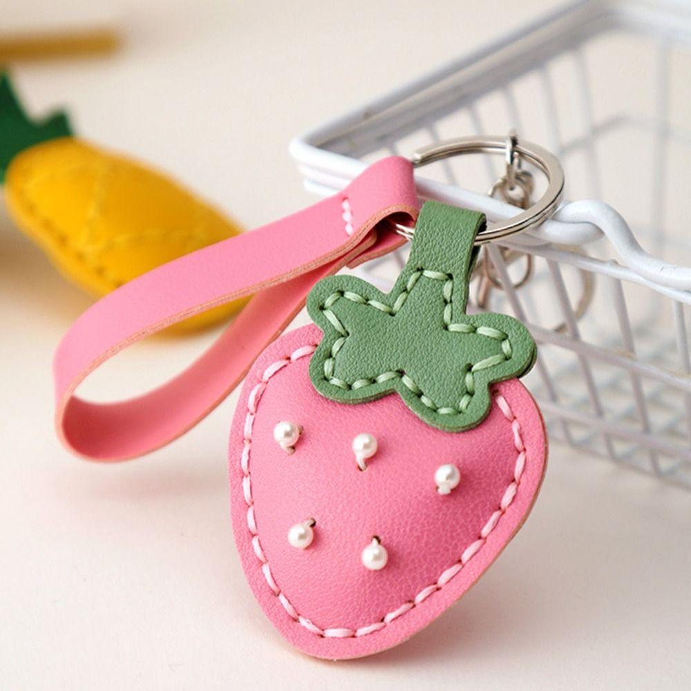 Strawberry Fruit Pendant Cute Bag Pendant Mini Leather Keychain Gift