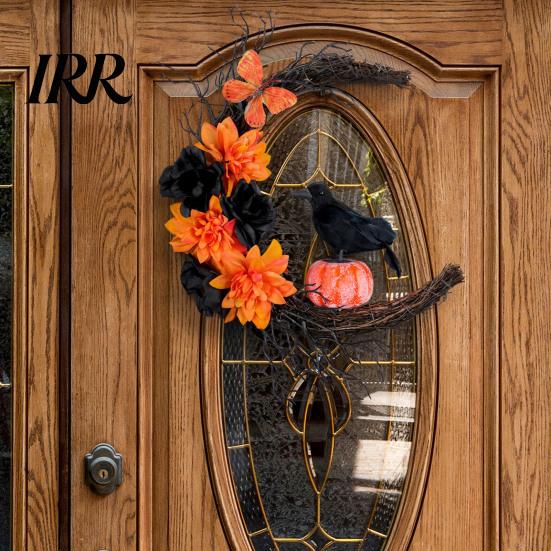 Decorative Accents for Home Halloween Door Sign, Artificial Floral Branch Crow Moon Wall Hanger with Indoor Outdoor Holiday Decor Bird, Spooky Window