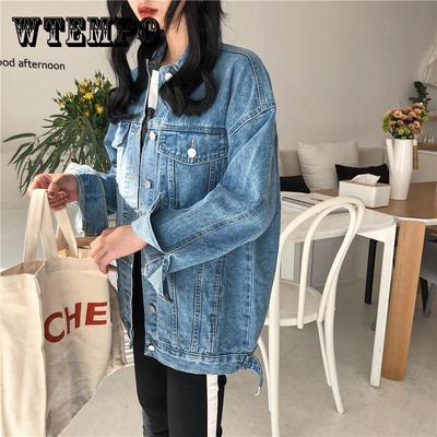 Chaqueta vaquera sólida para mujer Abrigos sueltos casuales azules de moda Ropa exterior femenina de mezclilla