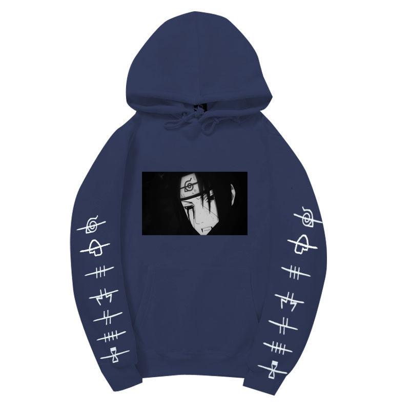 Anime Naruto Itachi Uchiha Hoodie Double Sleeve Symbol Print Character Front Print Pullover Sweatshirt Men Women Streetwear