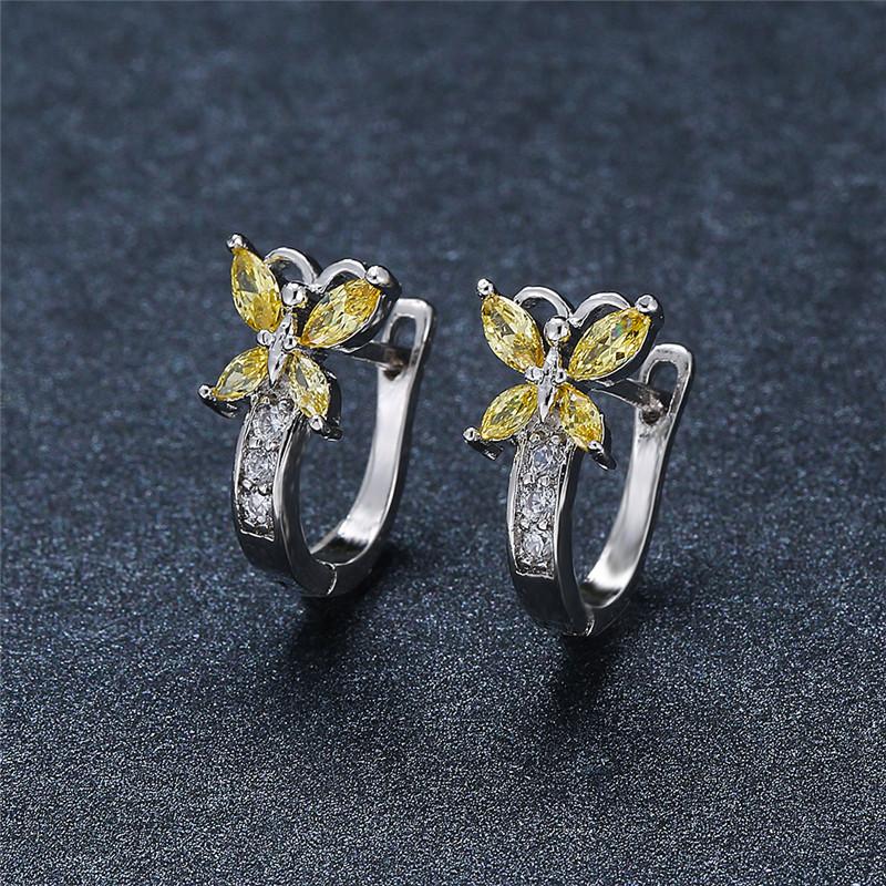Cute Rainbow Butterfly Hoop Earrings For Women Gold Color Metal Blue Green White Zircon Wedding Party Jewelry Birthday Gifts