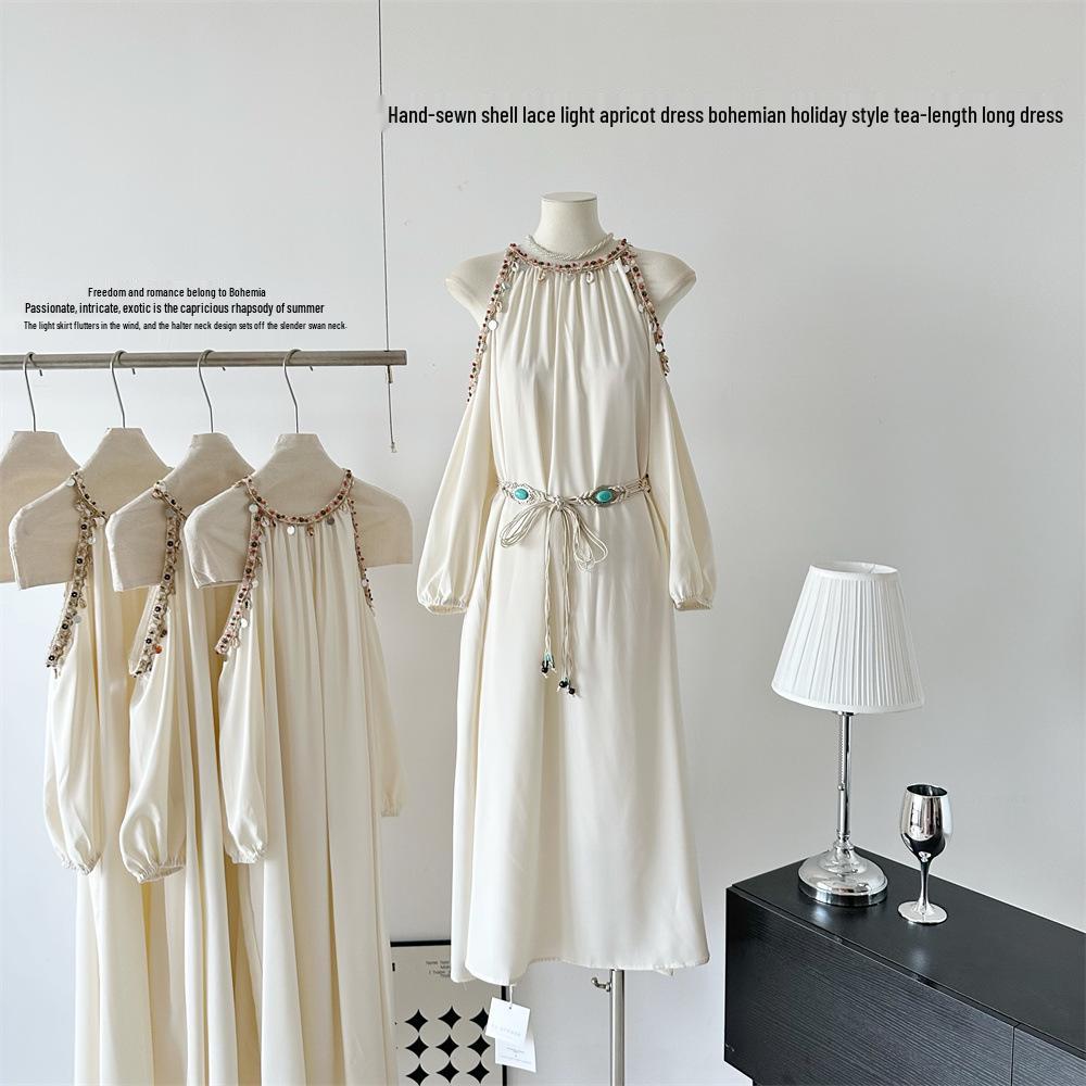 Delighted My Altay Hand-Sewn Light Apricot Bohemian Tea-Length Maxi Dress