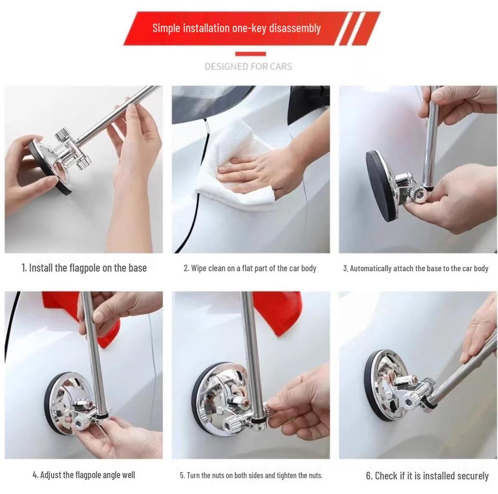 Magnetic Five-Star Red Flag Decoration with Suction Cup – Ideal for Cars, Motorcycles, Weddings, and National Day Celebrations.