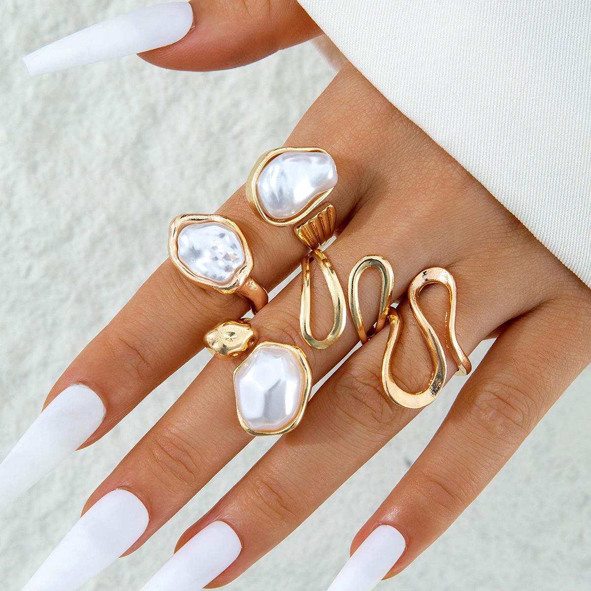 Аксессуары, Кольцо с жемчугом в стиле барокко, Французский дизайн, Набор колец из жидкого неправильного сплава