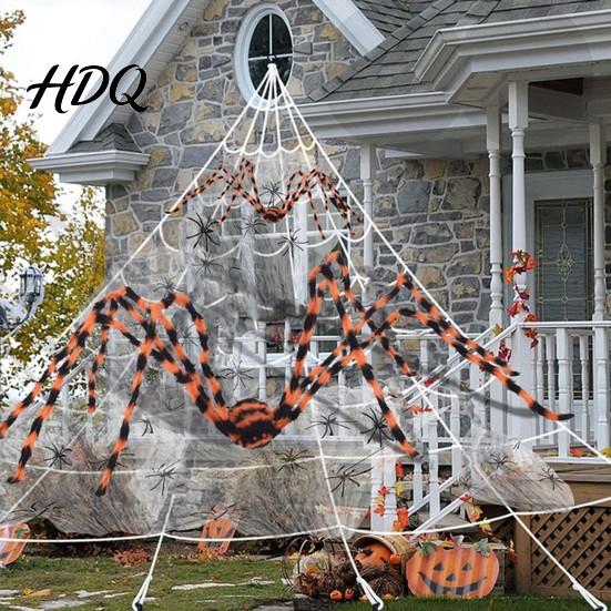 Halloween Lawn Ornaments Giant Spider Scary Orange Black Hairy Spider Decoration Realistic Furry Prop Hanging Decor with Red Eyes for Porch