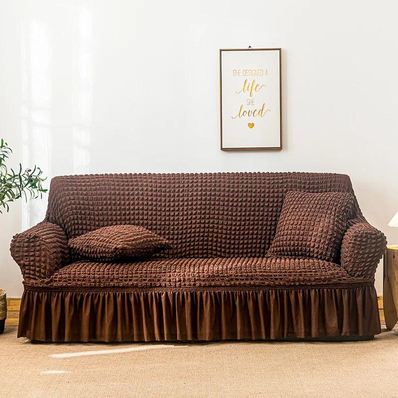 High Elastic Bubble Grid Sofa Cover 1/2/3/4 with Skirt Hem Universal Stretch Couch Protector for Home Living Room Pet Anti Dirt