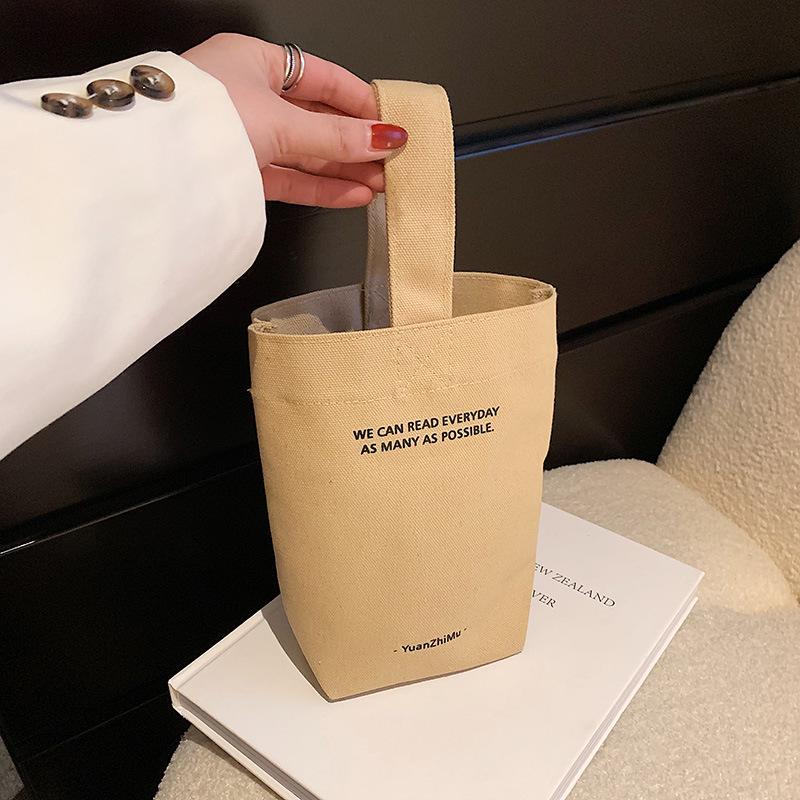 Canvas Milchtee Eimer Tragetasche – Damen Lässige Tragbare Flasche & Lunchtasche