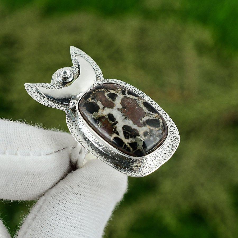 Moroccan Mud Crack Fossil Gemstone Sterling Silver Statement Bezel Ring Jewelry Adjustable