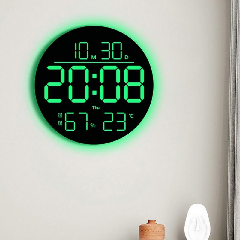  Color Changing LED Wall Clock With Oversized Display Quiet Mechanism Temperature Home