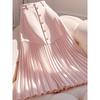 Trendy Pink Patchwork Pleated A-line Midi Skirt: Pear-Shaped, High-Waisted, Hip-Covering, Slimming Design for Women