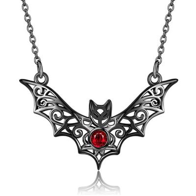 Gothic Bat Pendant Necklace Faux Ruby Hollow-out Bat Necklace Halloween Jewelry for Gothic Lovers Women Costume Party