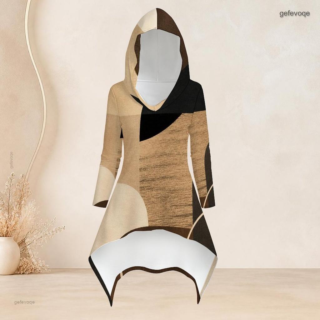 Women Plus Size Printed Hooded Long Sleeve High Low Top And Fitted Pants Two Piece Set