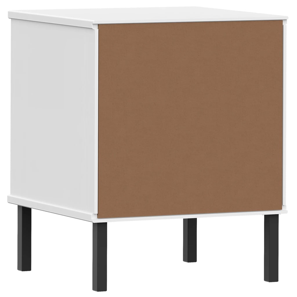 Nightstand OSLO with Metal Legs White Solid Pine Wood